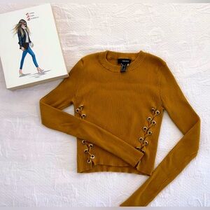 Forever 21 Brown Fitted Cut Out Long Sleeve Top